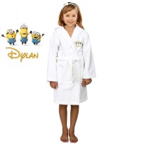 Yellow Henchmen Cartoon Design & Custom Name Embroidery on Kids Hooded Bathrobe